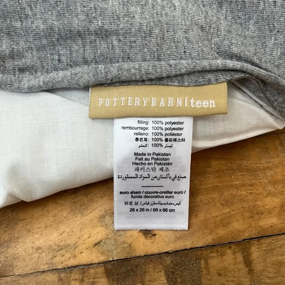 Pottery Barn Teen Favorite Tee Cotton Euro Pillow Shams Set of 2 Heathered Gray